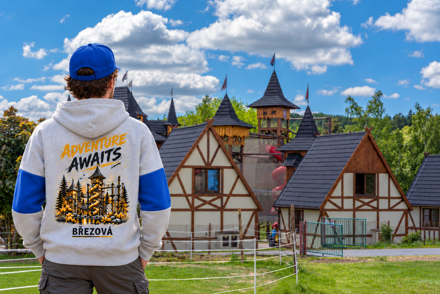 Adventure Awaits — Šedá / královská modrá · MO07